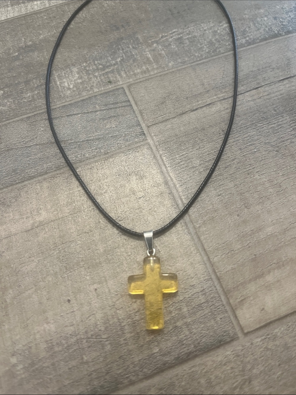 Yellow Cross Pendant Necklace on Black Cord - Women's Jewelry